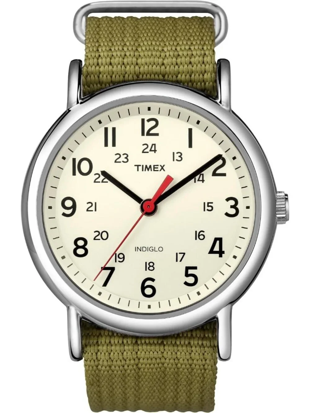 Unisex Green/Cream Adjustable Durable Nylon Fabric Slip Through Strap Watch